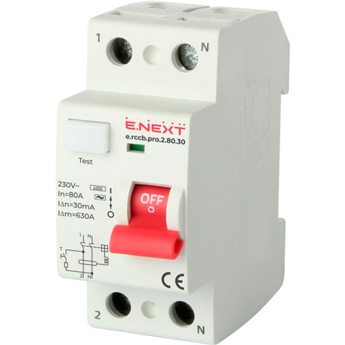 Выключатель дифференциального тока e.rccb.pro.2.80.30, 2р, 80А, 30мА