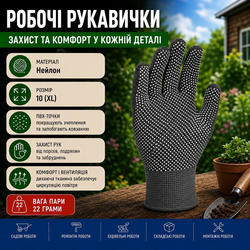 Рукавичка нейлон тонка сіра