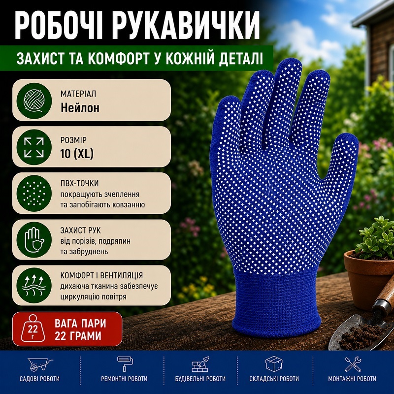 Рукавичка нейлон тонка синя