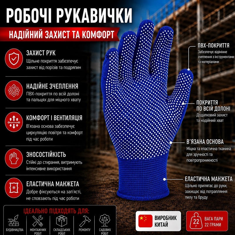 Рукавичка нейлон тонка синя