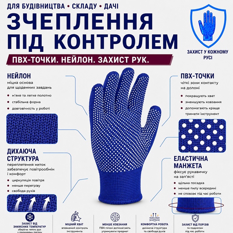 Рукавичка нейлон тонка синя