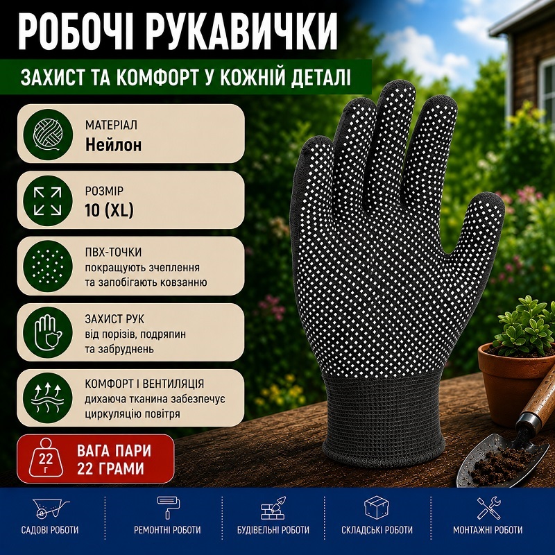 Рукавичка нейлон тонка чорна
