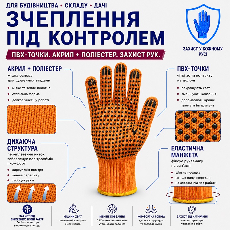 Робочі рукавички теплі акрилові з точкою пвх