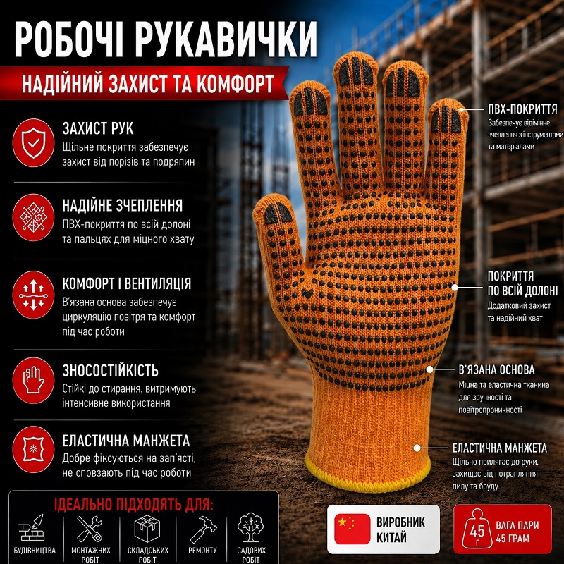 Робочі рукавички теплі акрилові з точкою пвх