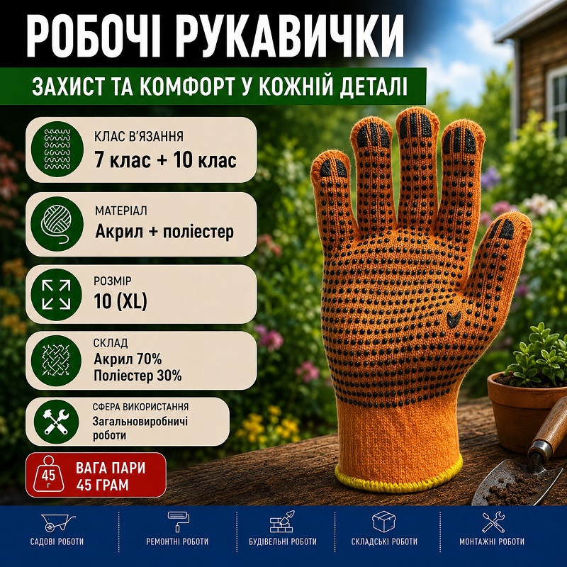 Робочі рукавички теплі акрилові з точкою пвх