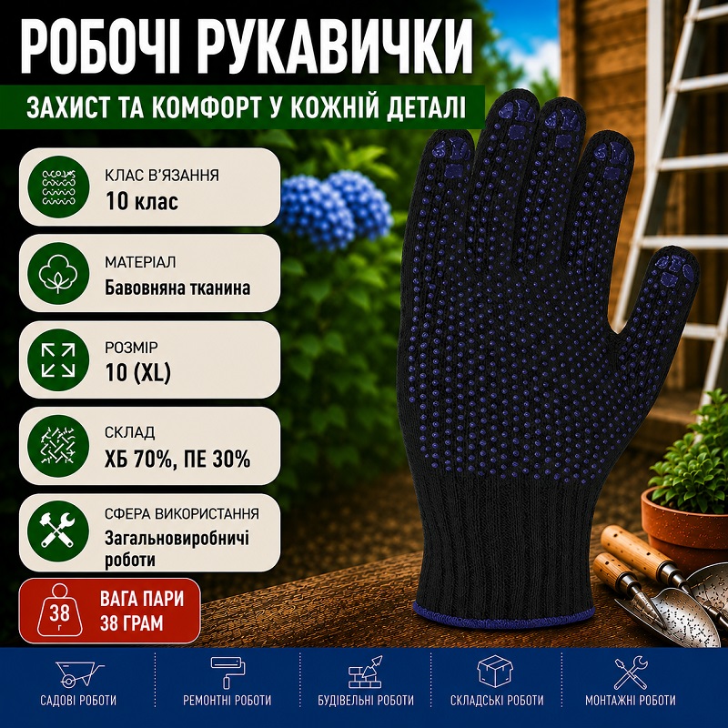 Робочі рукавички OSNOVA з крапкою ПВХ чорні