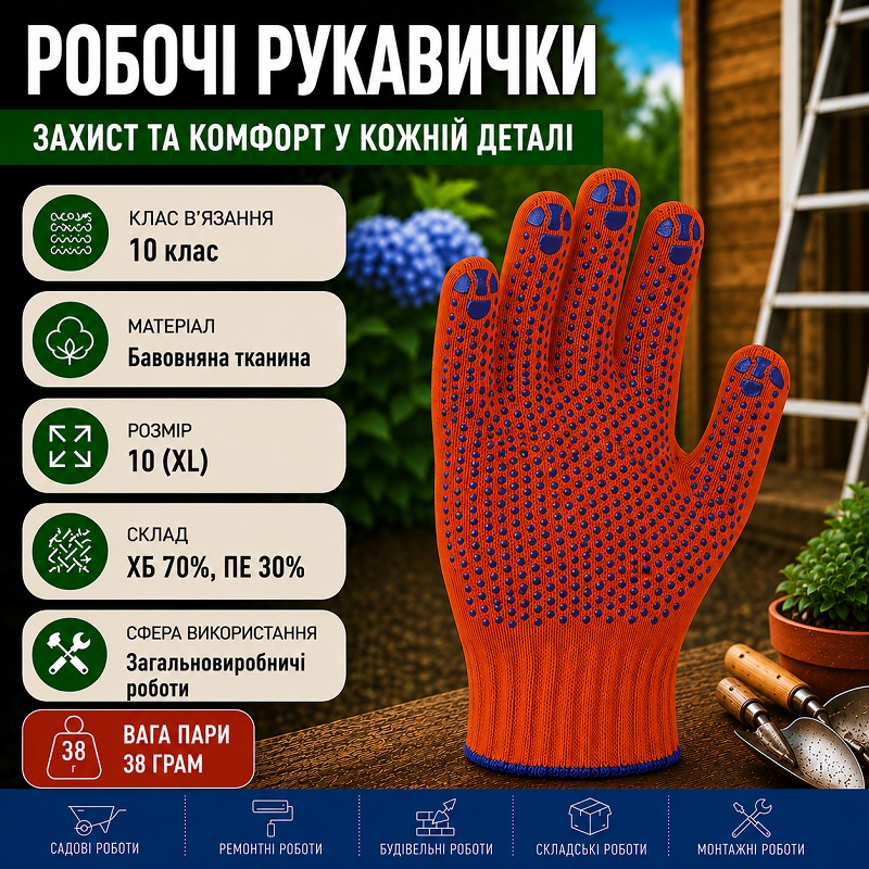 Робочі рукавички OSNOVA з крапкою ПВХ