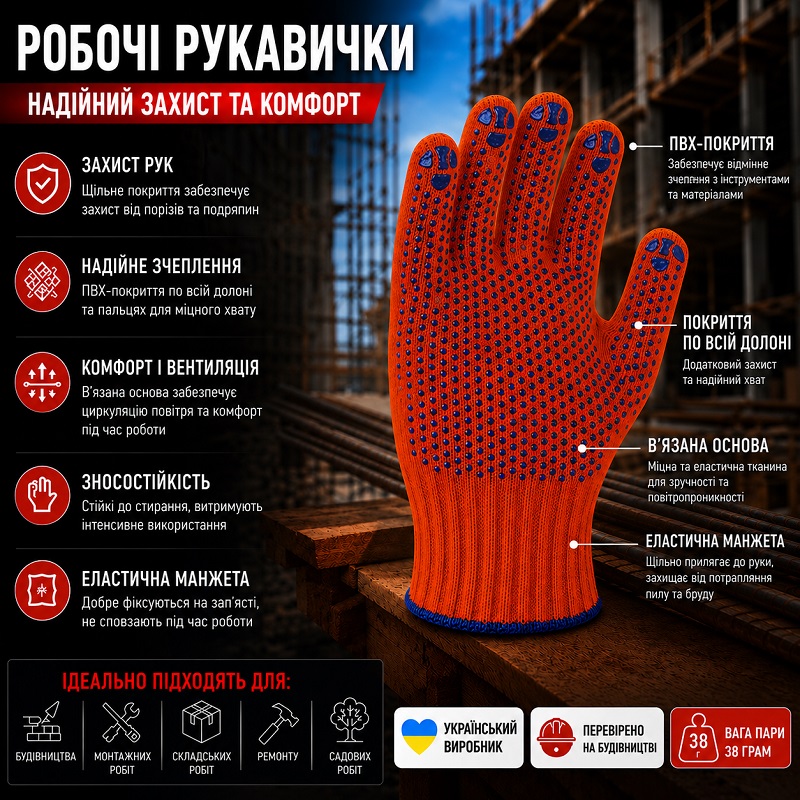 Робочі рукавички OSNOVA з крапкою ПВХ