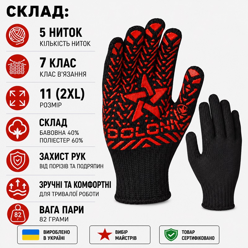 Робочі рукавички DOLONI 4080 ДКГ Зірка чорна червоний малюнок