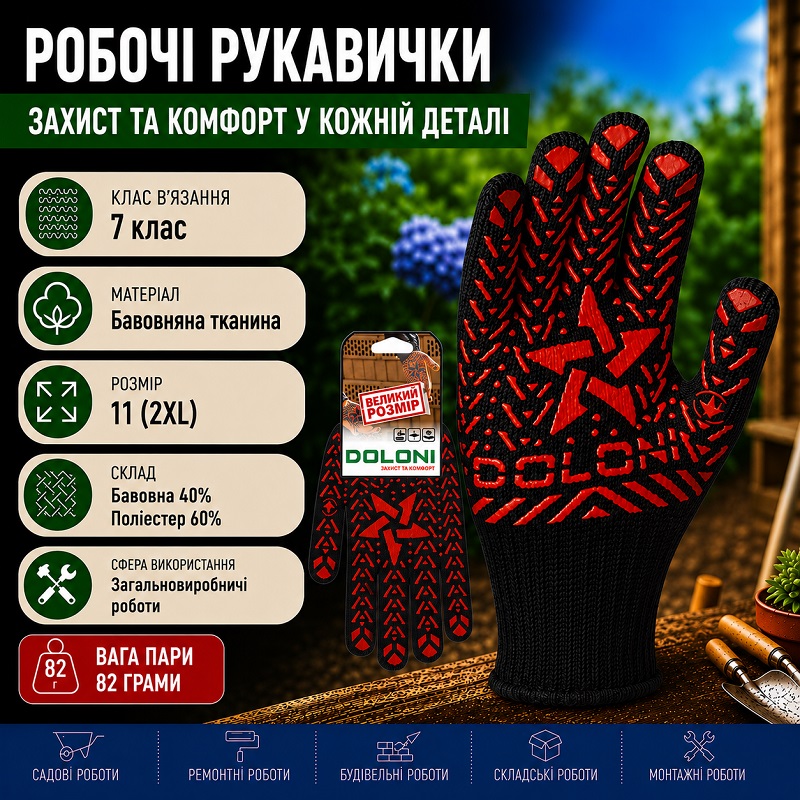 Робочі рукавички DOLONI 4080 ДКГ Зірка чорна червоний малюнок