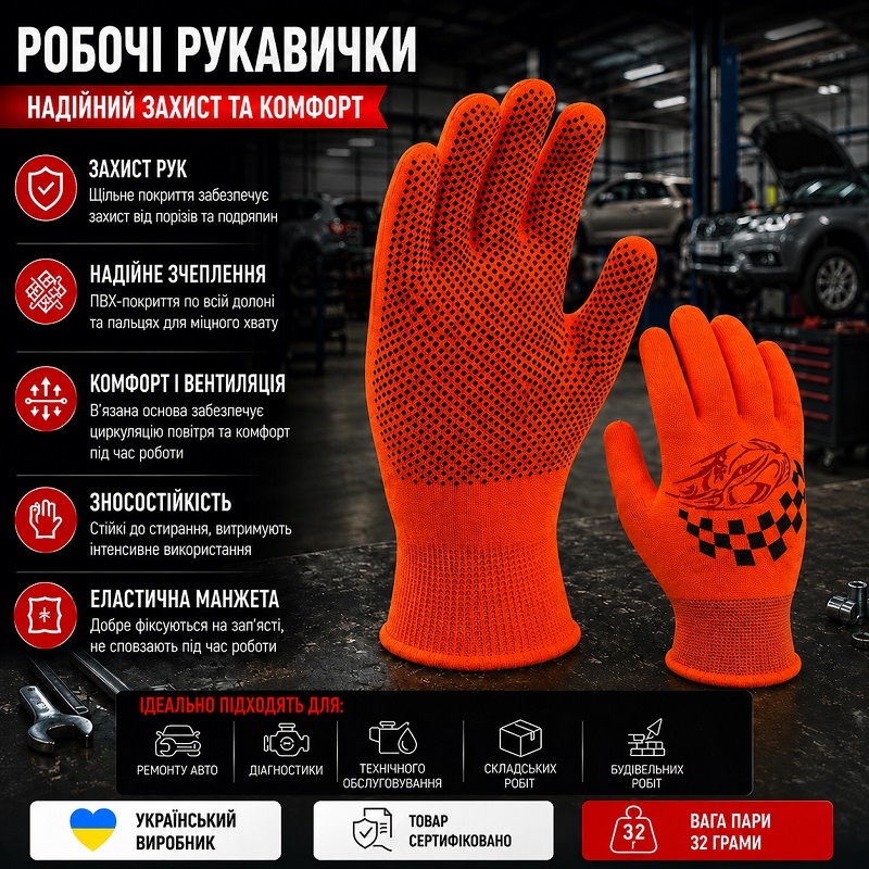 Робочі рукавички DOLONI 4111 ДКГ помаранчева з 2х стороннім чорним ПВХ АВТО