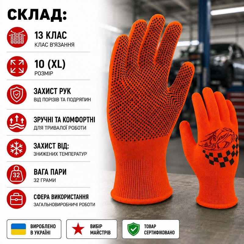 Робочі рукавички DOLONI 4111 ДКГ помаранчева з 2х стороннім чорним ПВХ АВТО