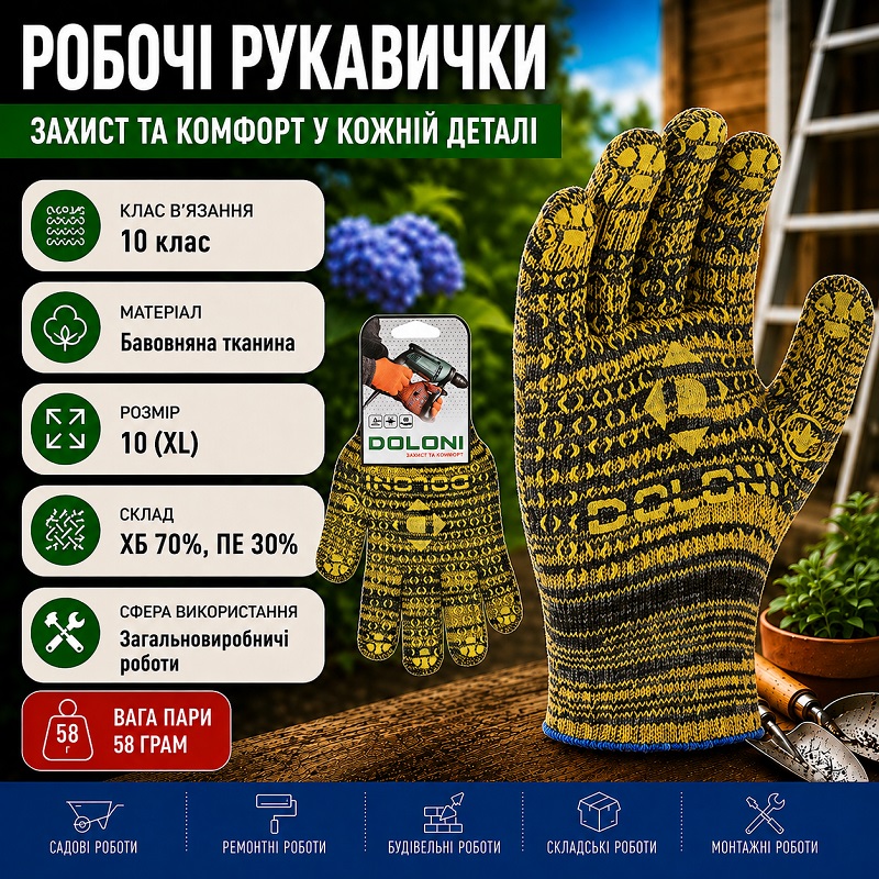 Рукавички DOLONI 4242 трикотажні жовті з пвх Рябушка 10 клас