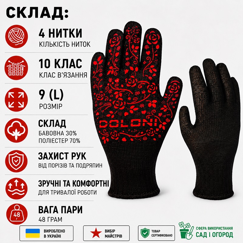 Робочі рукавички DOLONI 711 чорні ПВХ рубіновий візерунок