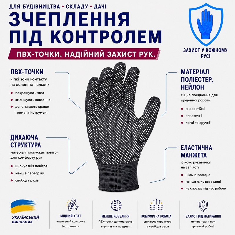Рукавички робочі DOLONI 4410 чорні нейлонові