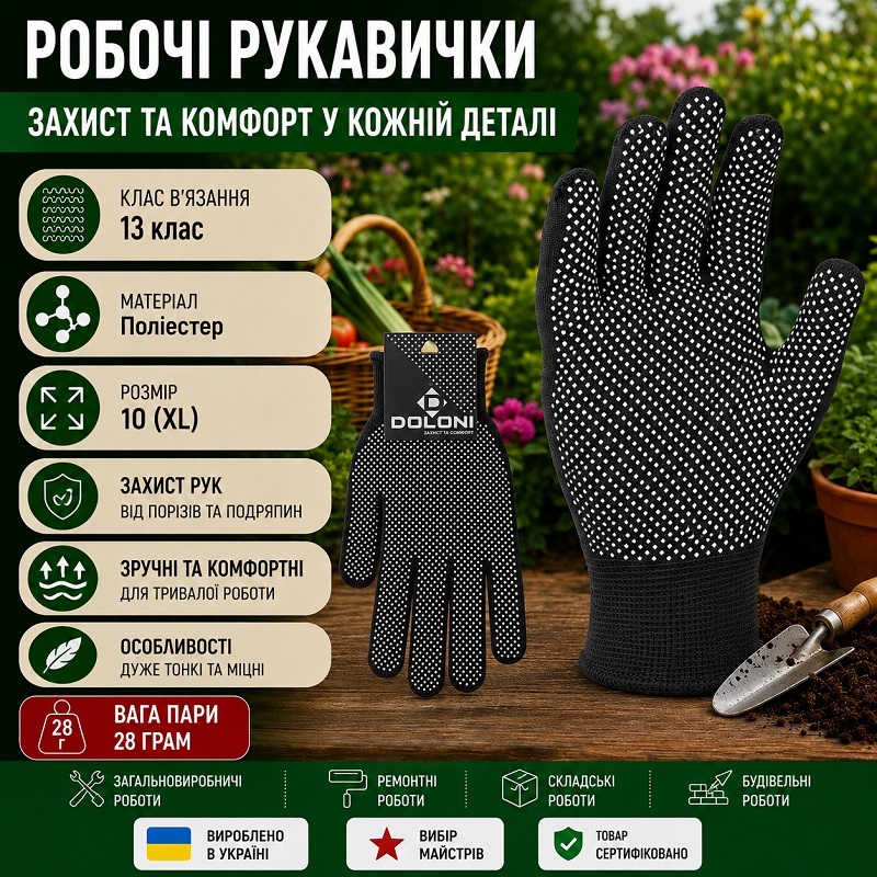 Рукавички робочі DOLONI 4410 чорні нейлонові