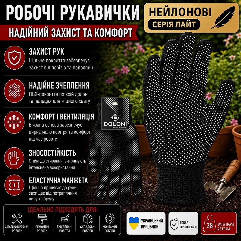 Рукавички робочі DOLONI 4410 чорні нейлонові