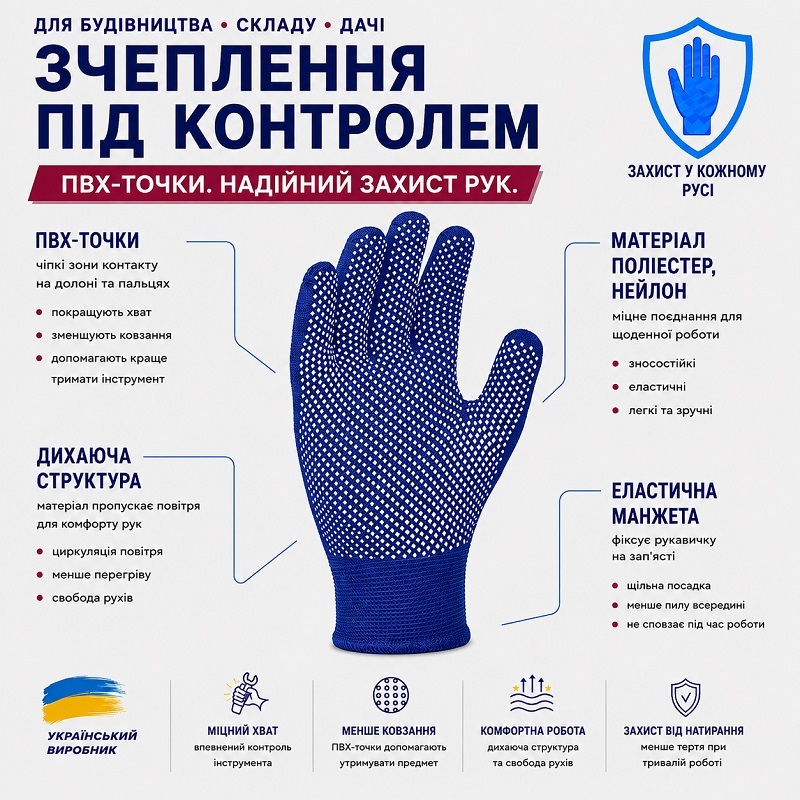 Рукавички робочі DOLONI 4412 сині нейлонові