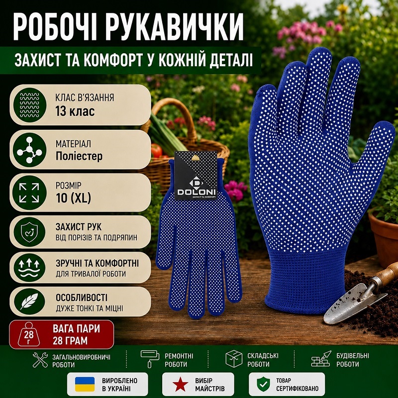 Рукавички робочі DOLONI 4412 сині нейлонові