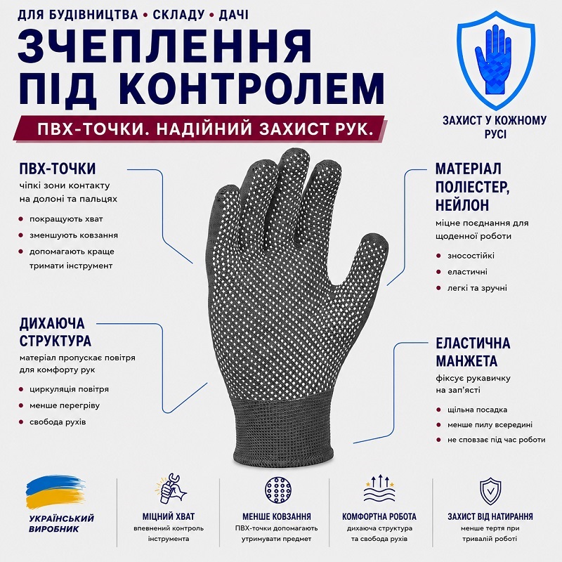 Рукавички робочі DOLONI 4413 сірі нейлонові