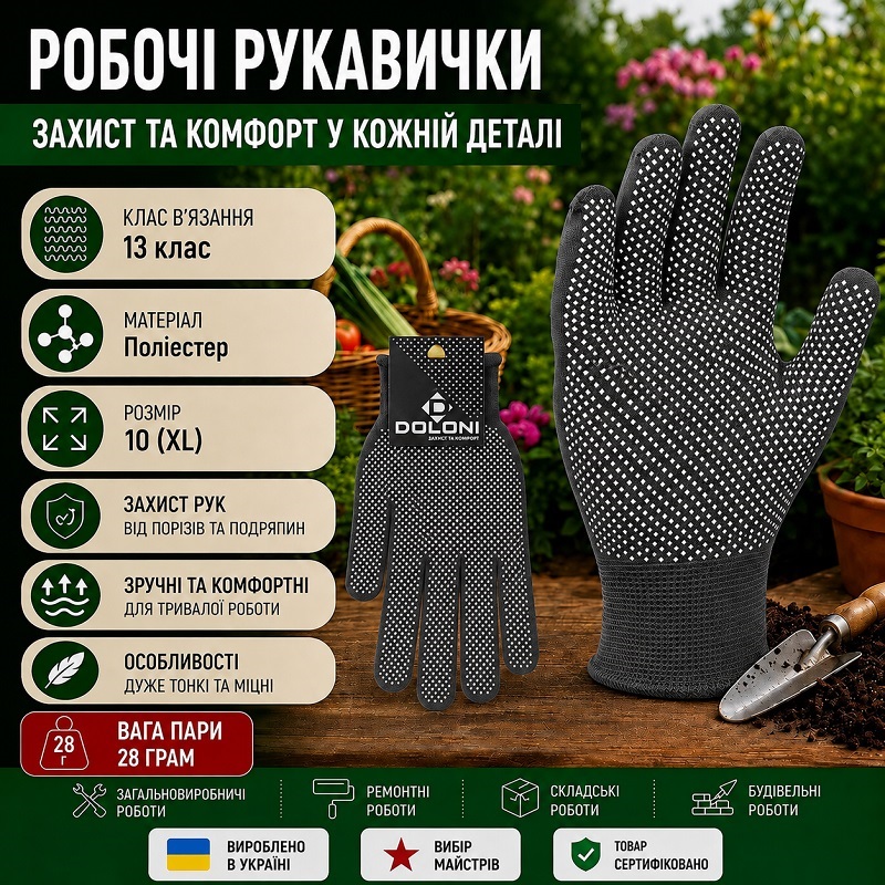 Рукавички робочі DOLONI 4413 сірі нейлонові