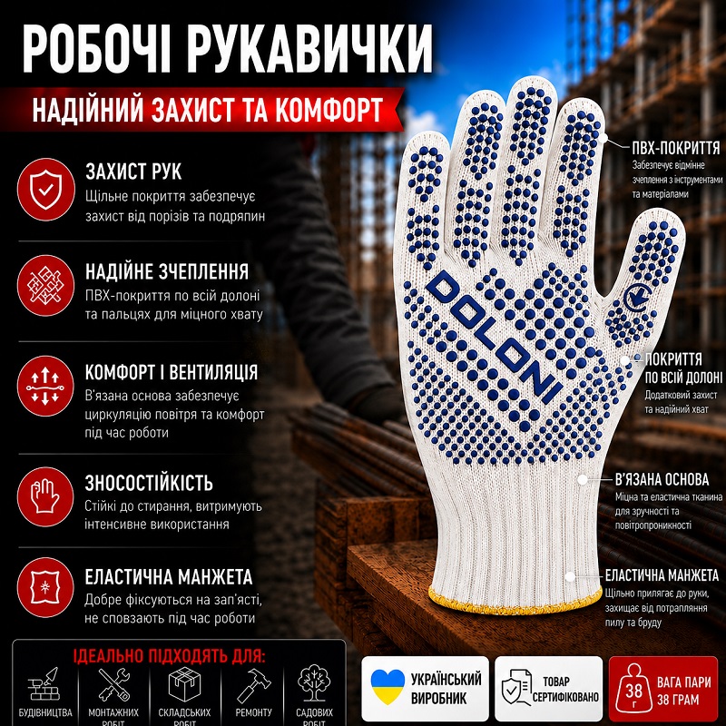Рукавички DOLONI 4417 трикотажні Котон Лайт