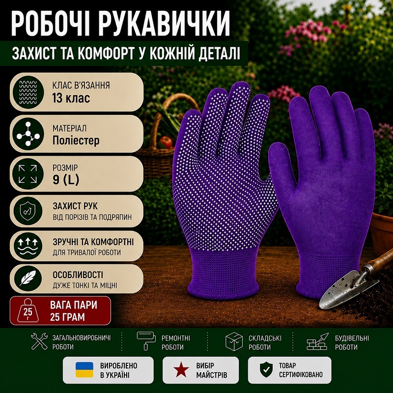 Рукавички робочі DOLONI 4425 нейлонові розмір 9