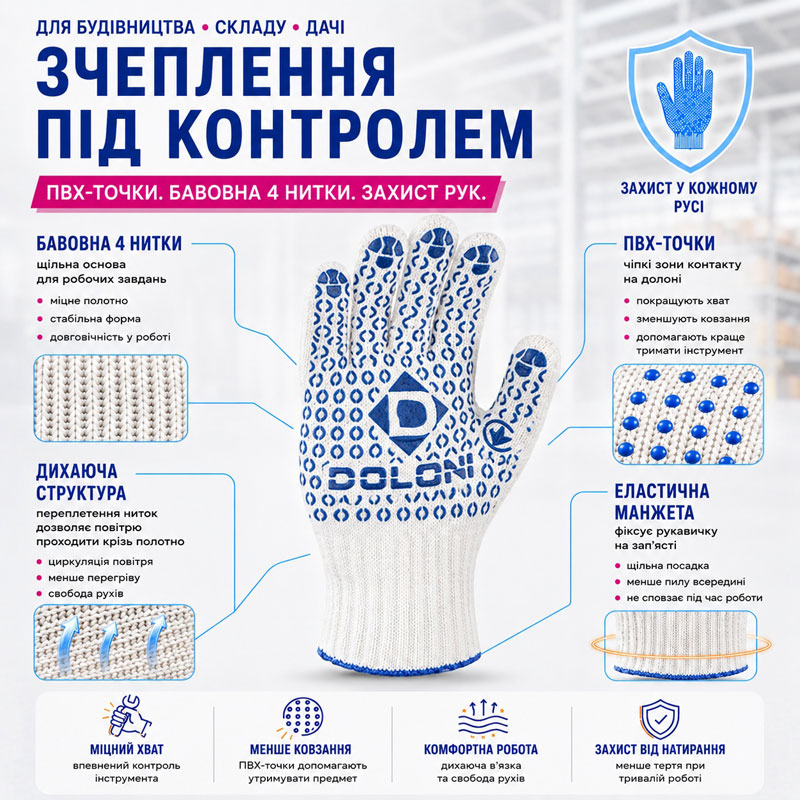 Робочі рукавички DOLONI 520 ДКГ із точкою ПВХ