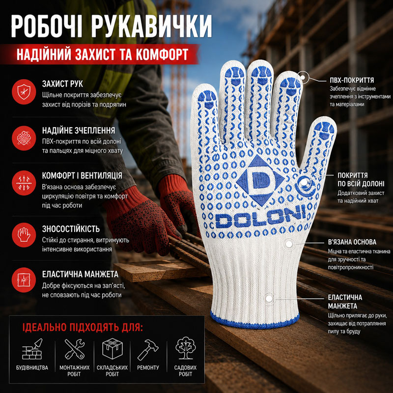 Робочі рукавички DOLONI 520 ДКГ із точкою ПВХ