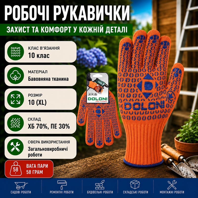 Робочі рукавички DOLONI 526 ДКГ із точкою ПВХ orange