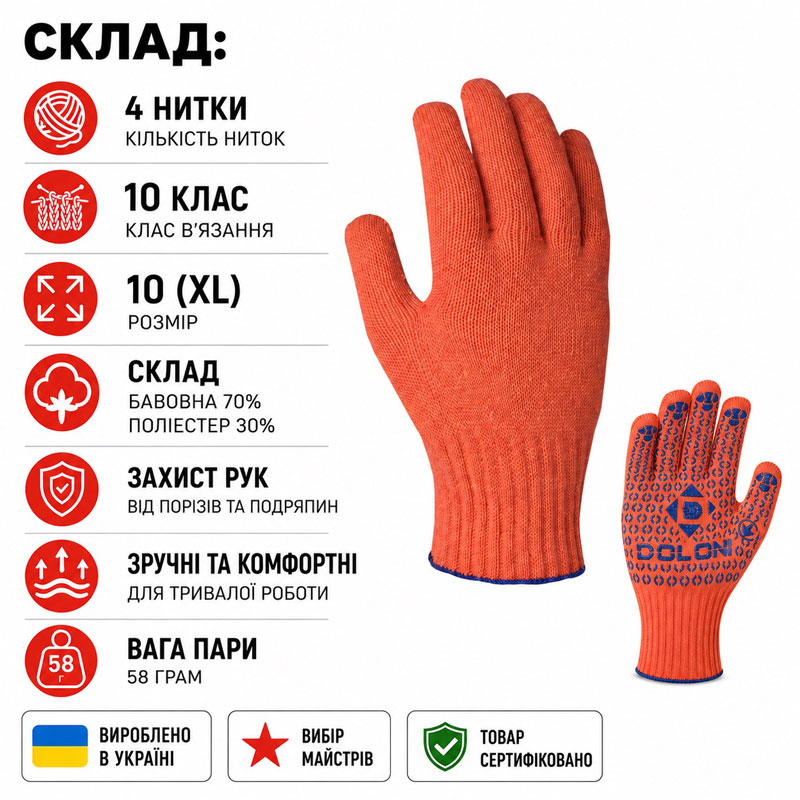 Робочі рукавички DOLONI 526 ДКГ із точкою ПВХ orange