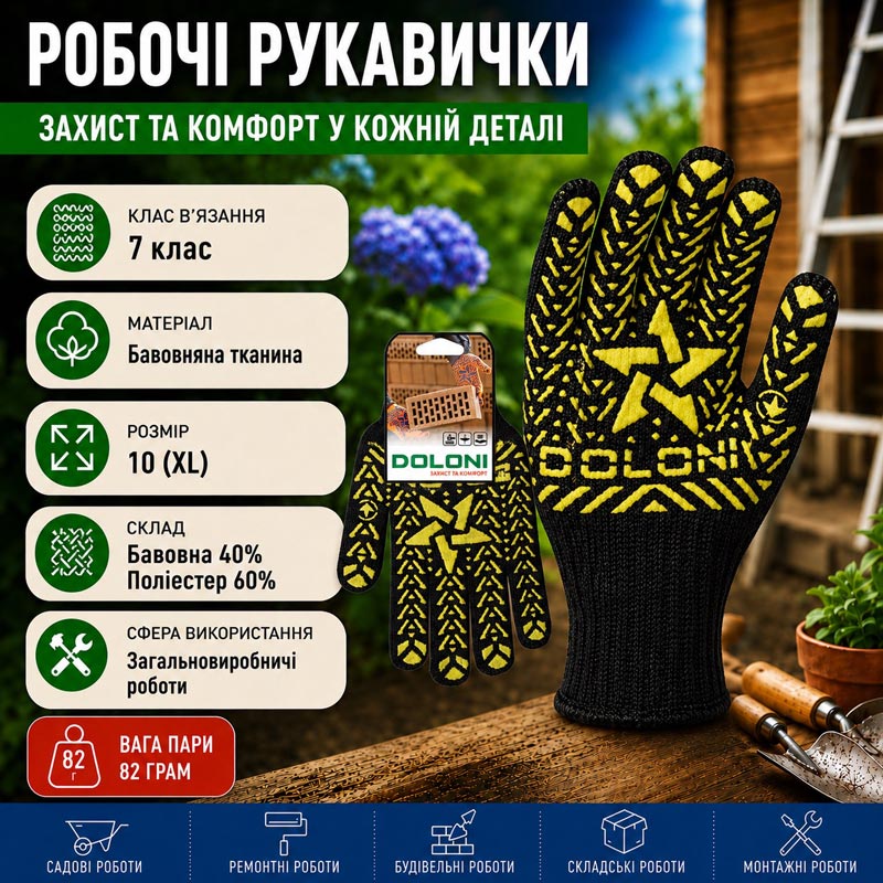 Робочі рукавички DOLONI 562 ДКГ Зірка чорна жовтий малюнок