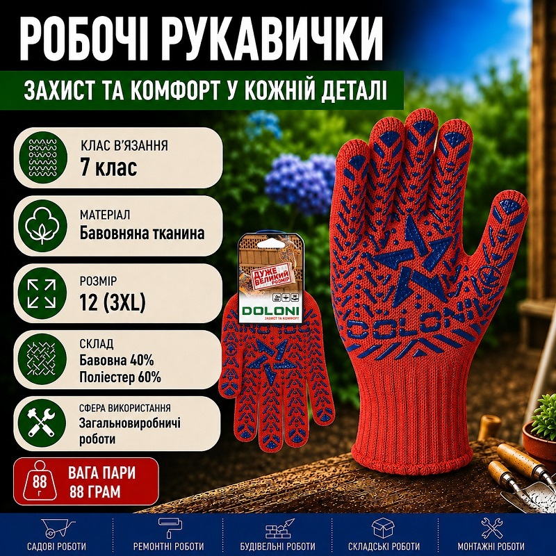 Робочі рукавички DOLONI 5640 ДКГ Зірка червона 12 розмір