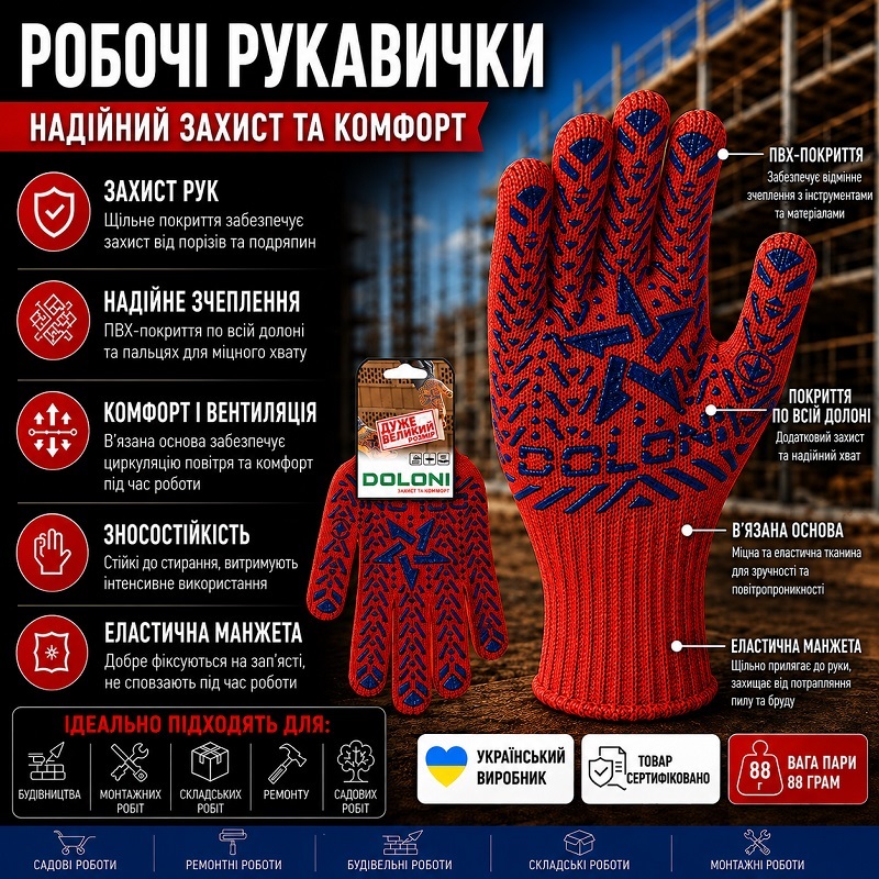 Робочі рукавички DOLONI 5640 ДКГ Зірка червона 12 розмір