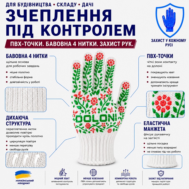 Робочі рукавички DOLONI 620 із точкою ПВХ зелений візерунок