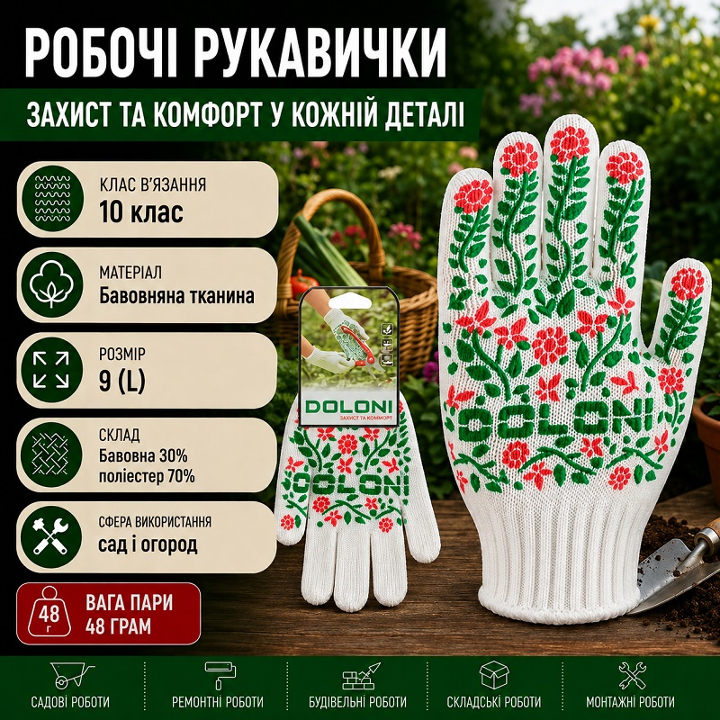 Робочі рукавички DOLONI 620 із точкою ПВХ зелений візерунок