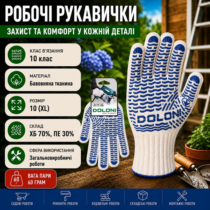 Робочі рукавички DOLONI 621 з малюнком ПВХ Хвиля