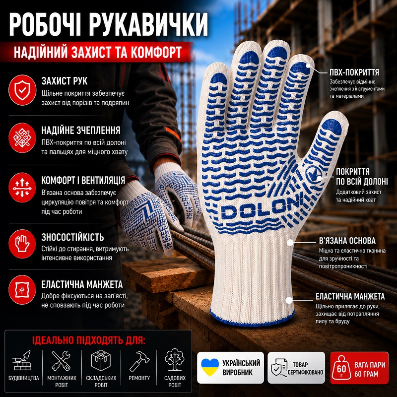 Робочі рукавички DOLONI 621 з малюнком ПВХ Хвиля