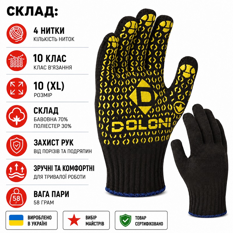 Робочі рукавички DOLONI 667 з точкою ПВХ чорні