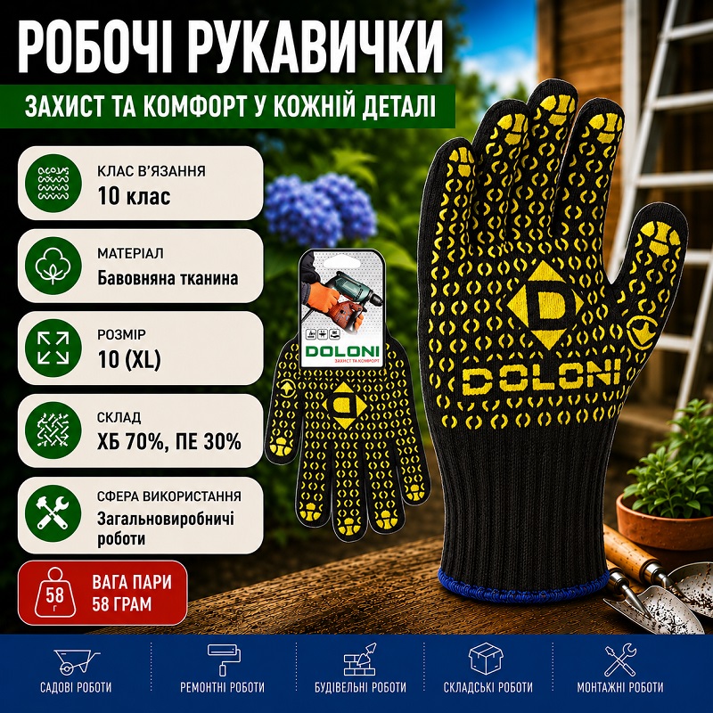 Робочі рукавички DOLONI 667 з точкою ПВХ чорні
