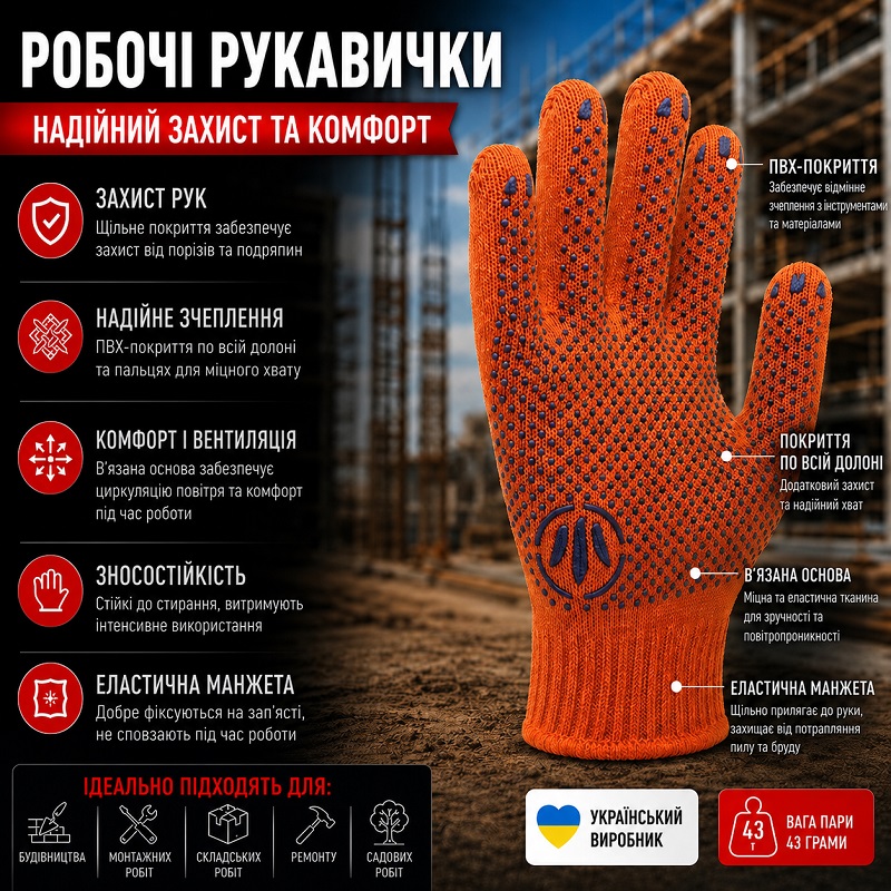 Робочі трикотажні рукавички TOР із ПВХ точкою розмір 9