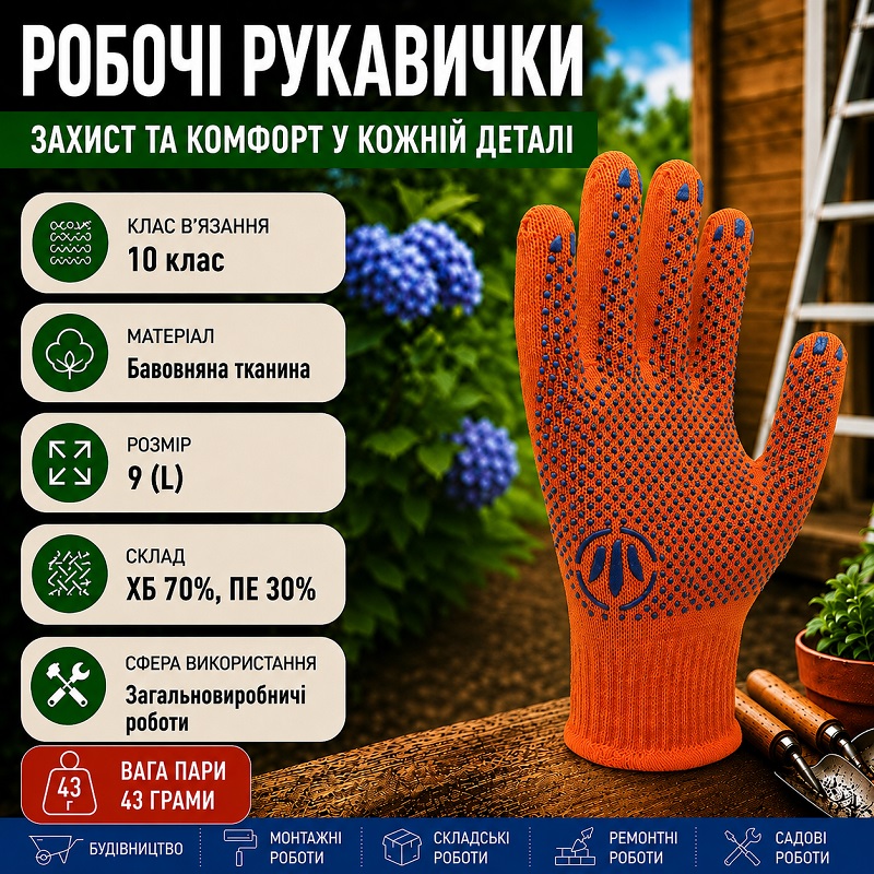 Робочі трикотажні рукавички TOР із ПВХ точкою розмір 9