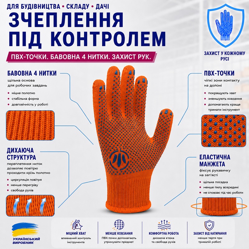 Робочі трикотажні рукавички TOР із ПВХ точкою розмір 9