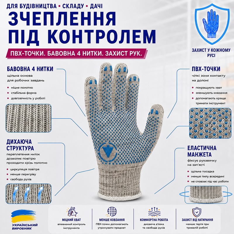 Робочі трикотажні рукавички TOP сірі із ПВХ крапкою