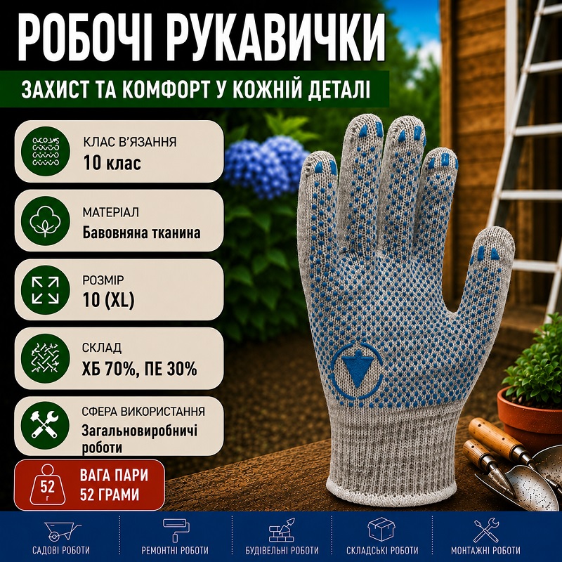 Робочі трикотажні рукавички TOP сірі із ПВХ крапкою