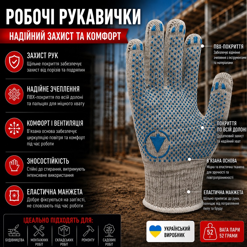 Робочі трикотажні рукавички TOP сірі із ПВХ крапкою