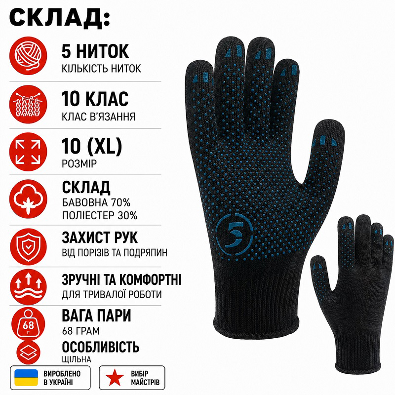 Робочі трикотажні рукавички PREMIUM чорні із ПВХ крапкою