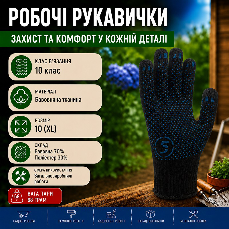 Робочі трикотажні рукавички PREMIUM чорні із ПВХ крапкою