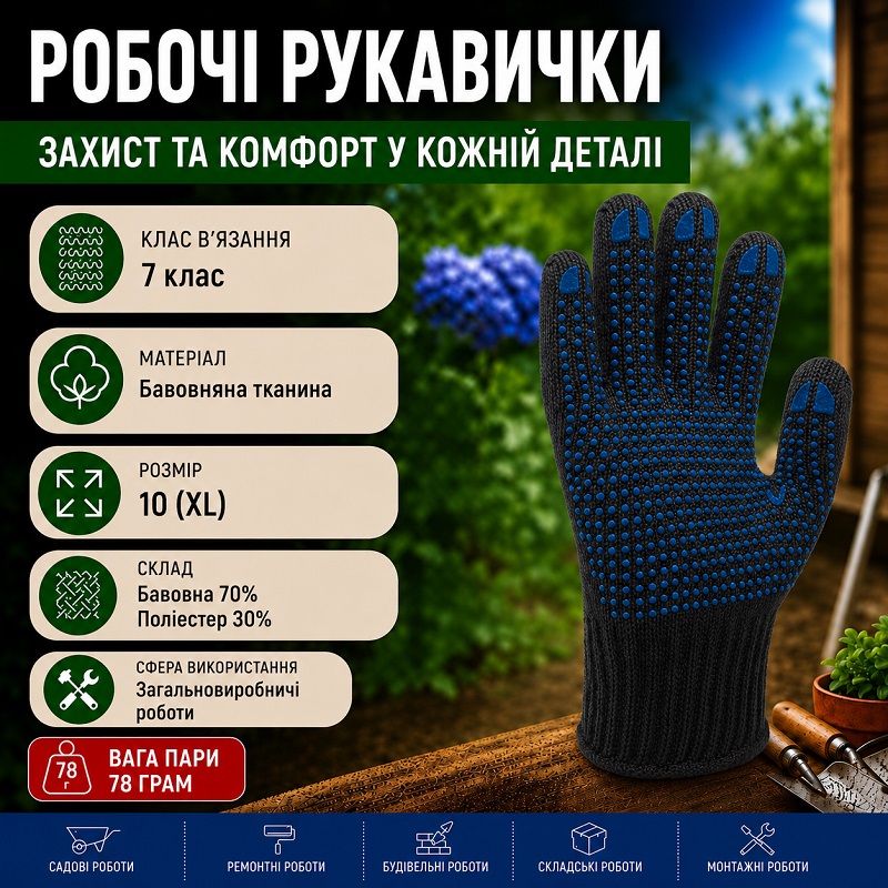 Робочі трикотажні рукавички TWIST чорні із ПВХ крапкою