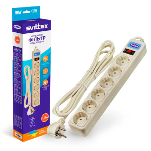 Подовжувач SVITTEX із мережним фільтром 1,8 м SV-861 шестимісний Подовжувач SVITTEX із мережним фільтром 1,8 м SV-861 шестимісний